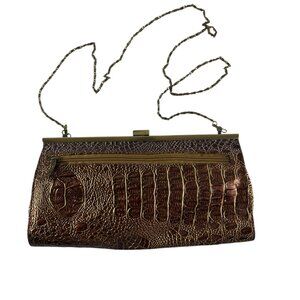 Jessica McClintock Purse Shoulder Bag Evening Bronze Colored Faux Croc Embossed